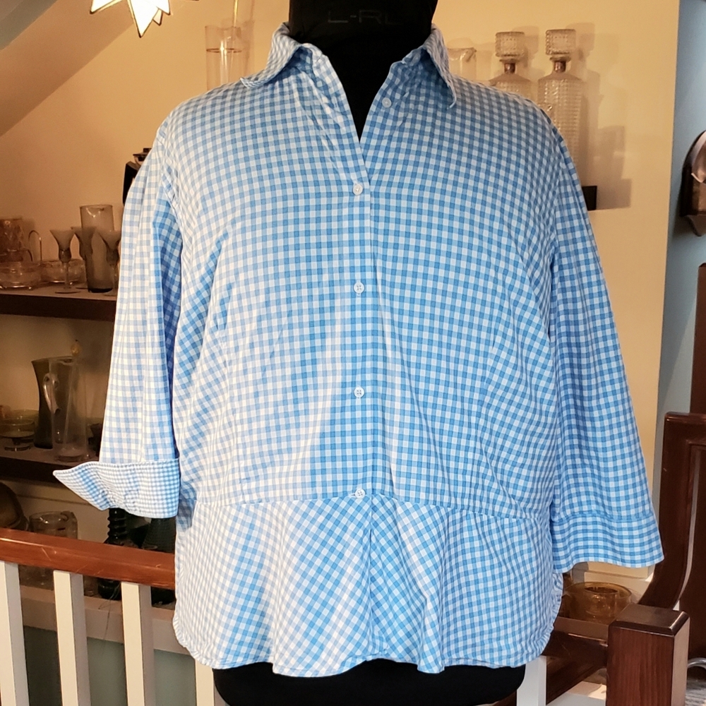 Lauren by Ralph Lauren Gingham Check Peplum Blouse